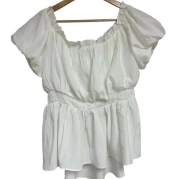 Scarlett Tops - Scarlett Darkness Women's White Off Shoulder Peplum Hem Peasant Top L Pirate